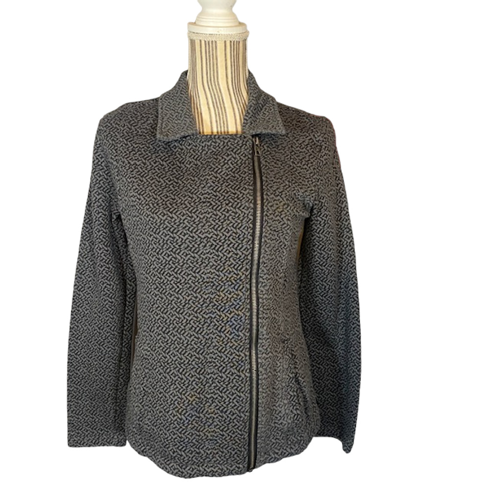 Hurley Women’s Gray Geo Print Cotton Blend Collared Athletic Knit Jacket Sz Med